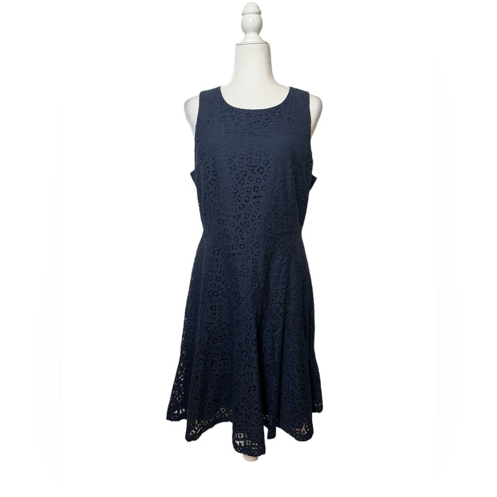 J‎ Crew Factory Navy Blue Fit and Flare Lace Eyelet Sleeveless Side 12